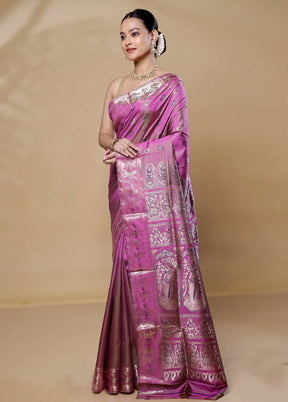 Pink Handloom Baluchari Pure Silk Saree With Blouse Piece