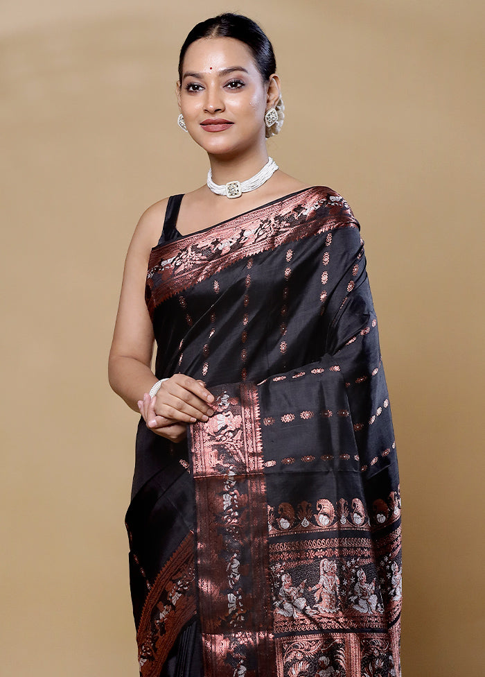 Black Handloom Baluchari Pure Silk Saree With Blouse Piece