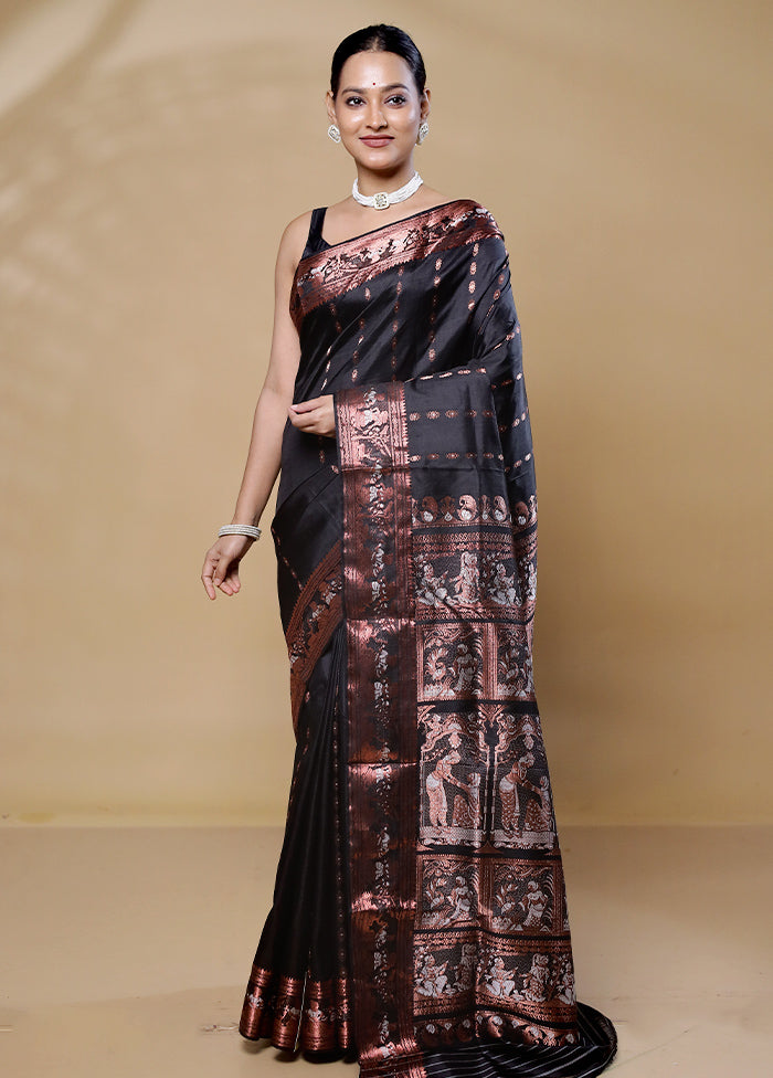 Black Handloom Baluchari Pure Silk Saree With Blouse Piece