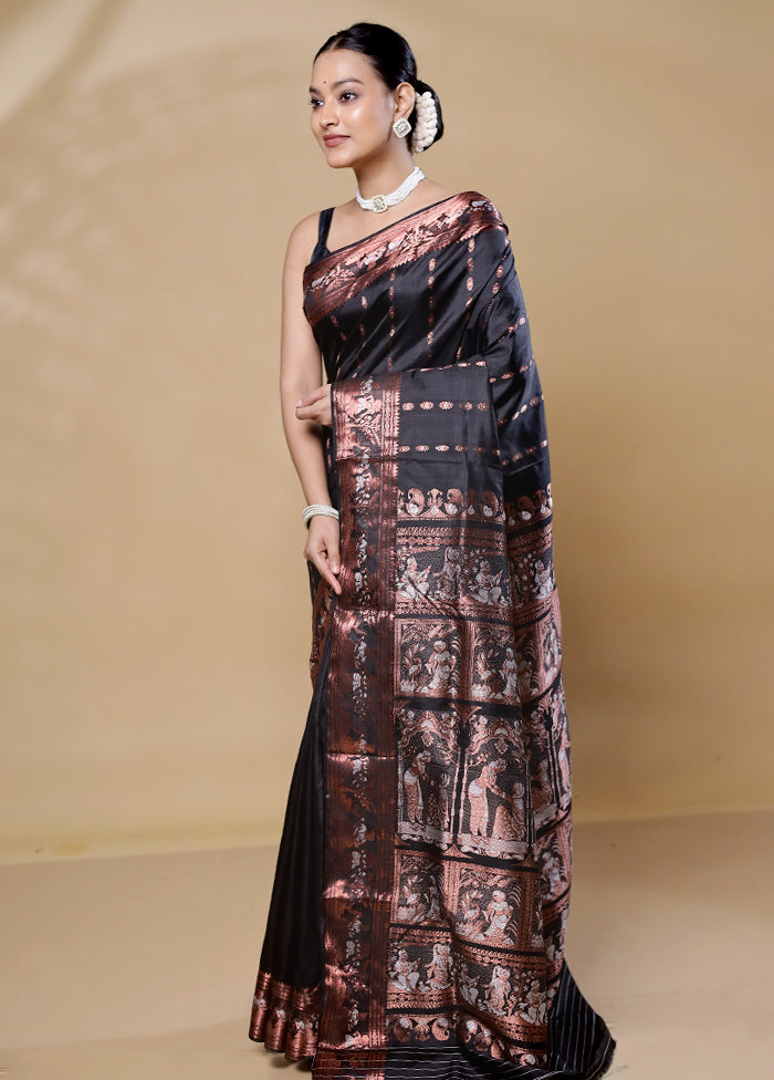 Black Handloom Baluchari Pure Silk Saree With Blouse Piece