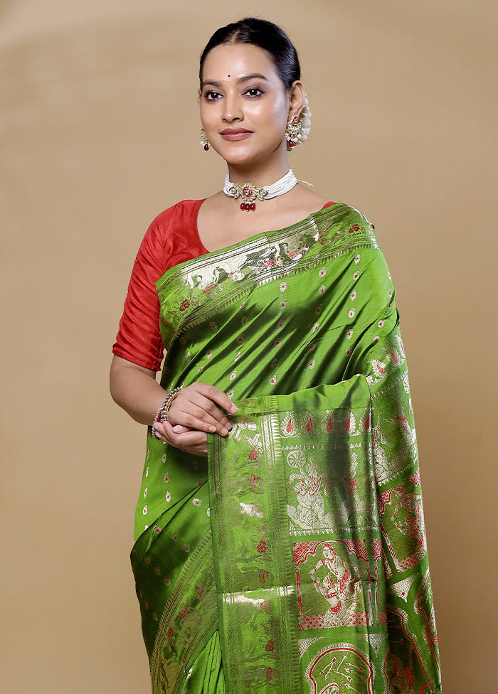 Green Handloom Swarnachuri Pure Silk Saree With Blouse Piece