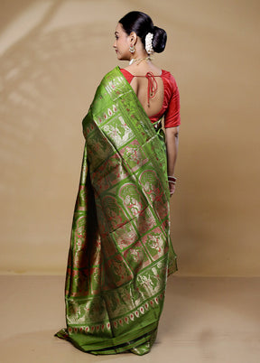 Green Handloom Swarnachuri Pure Silk Saree With Blouse Piece
