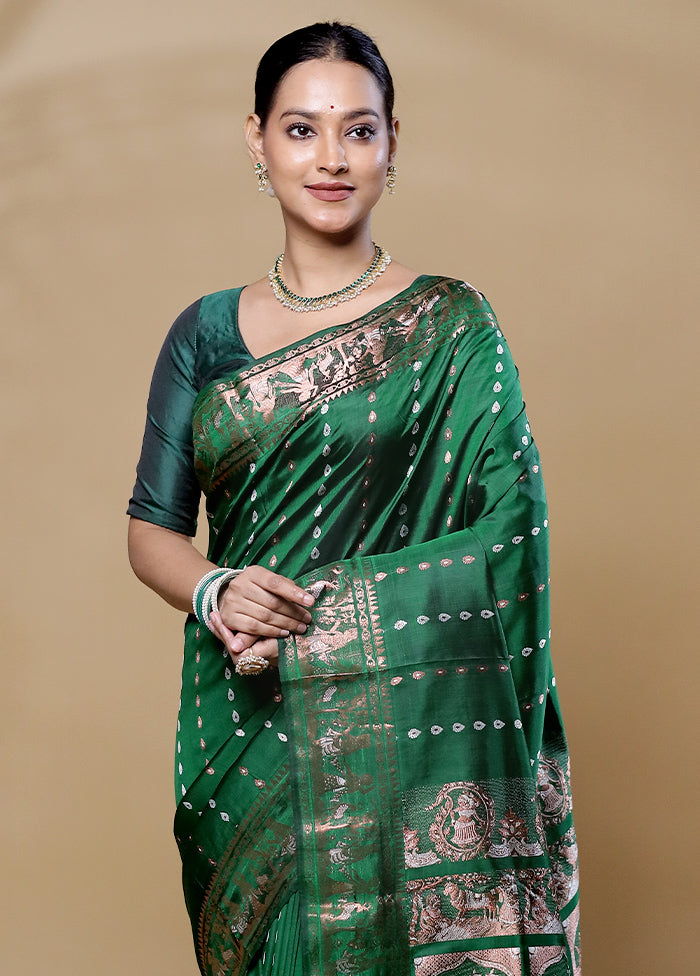 Green Handloom Baluchari Pure Silk Saree With Blouse Piece