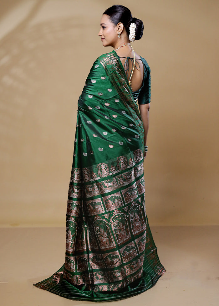 Green Handloom Baluchari Pure Silk Saree With Blouse Piece