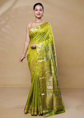 Green Handloom Baluchari Pure Silk Saree With Blouse Piece