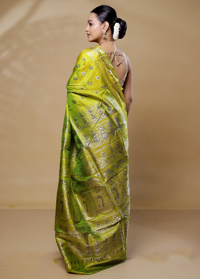 Green Handloom Baluchari Pure Silk Saree With Blouse Piece