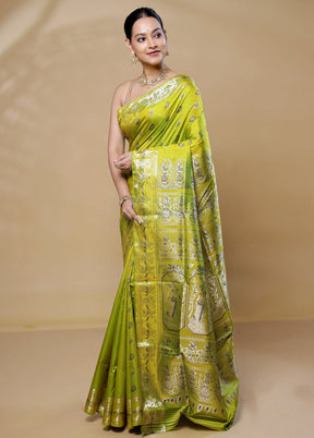 Green Handloom Baluchari Pure Silk Saree With Blouse Piece