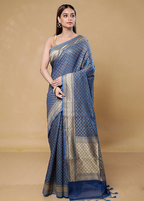 Blue Kora Silk Saree With Blouse Piece