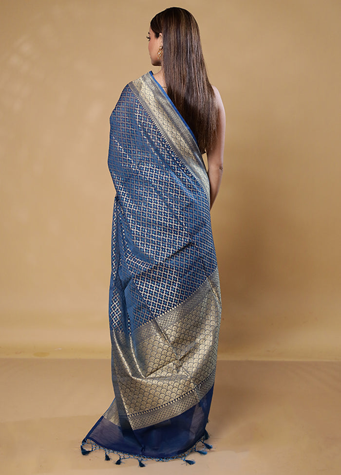 Blue Kora Silk Saree With Blouse Piece