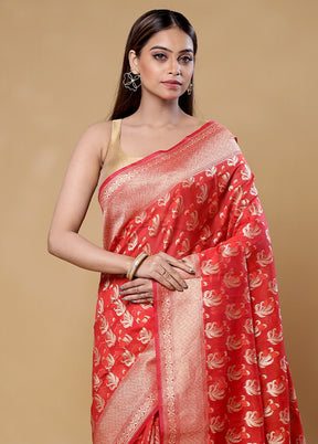 Red Kora Silk Saree With Blouse Piece