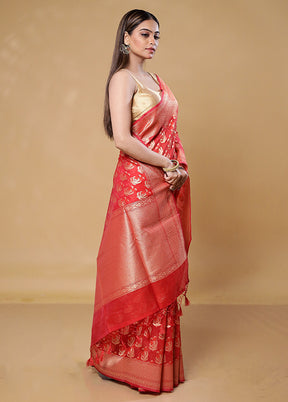 Red Kora Silk Saree With Blouse Piece