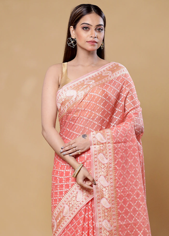 Pink Kora Silk Saree With Blouse Piece