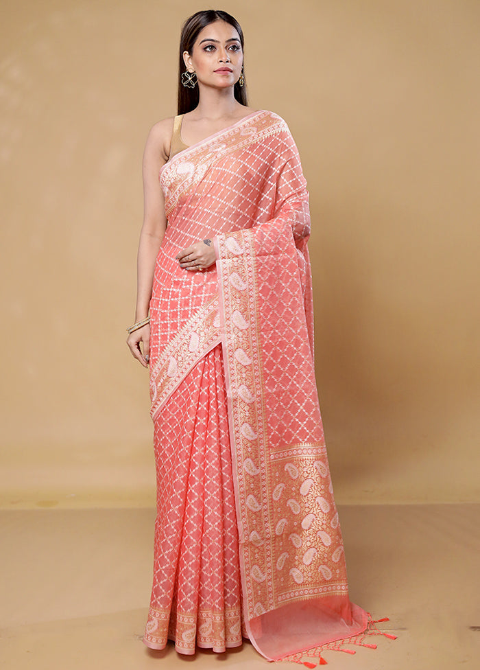 Pink Kora Silk Saree With Blouse Piece