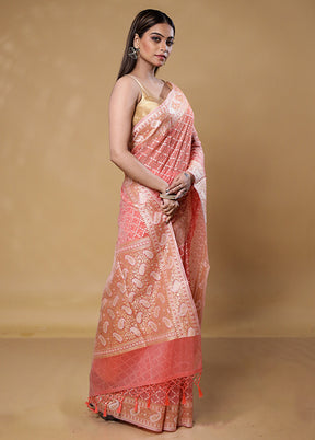 Pink Kora Silk Saree With Blouse Piece