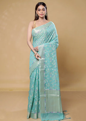 Blue Kora Silk Saree With Blouse Piece