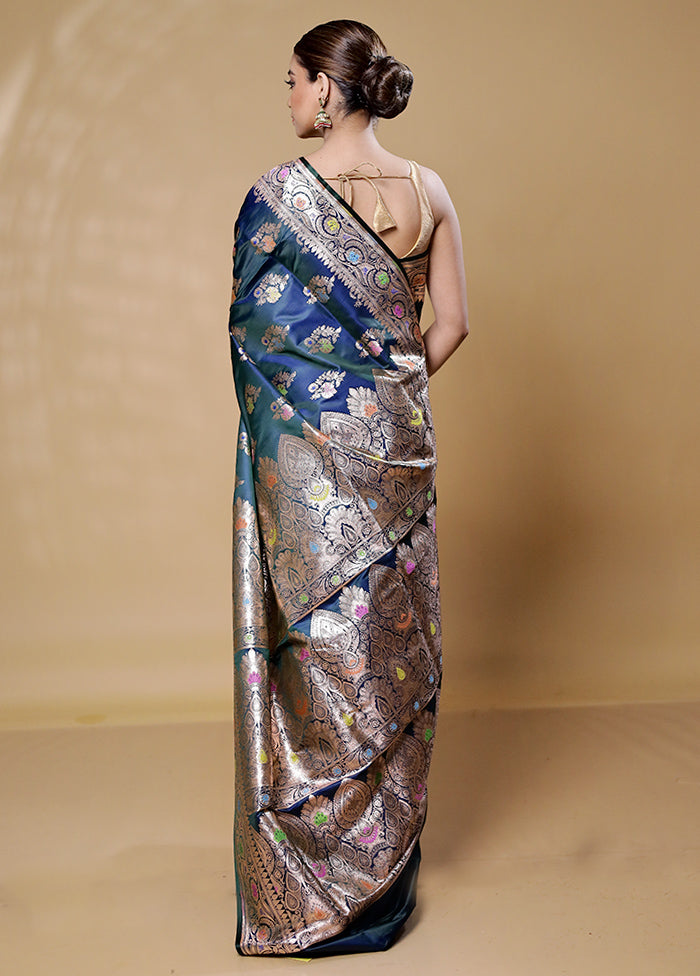 Blue Banarasi Silk Saree With Blouse Piece