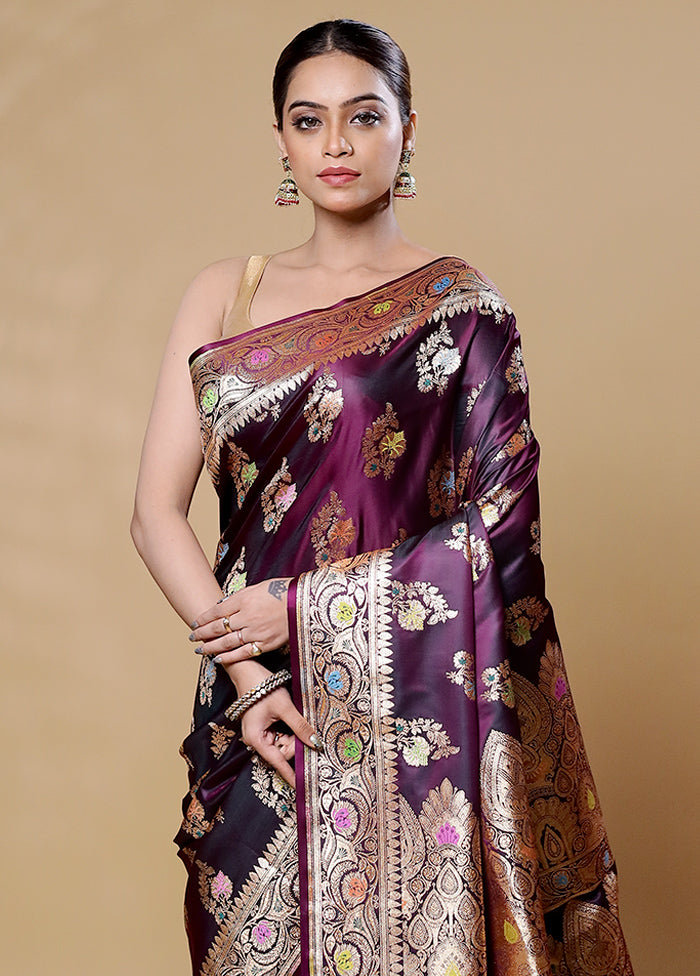 Purple Banarasi Silk Saree With Blouse Piece