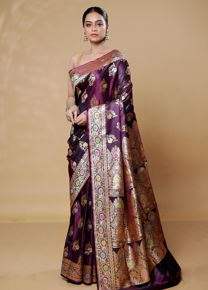 Purple Banarasi Silk Saree With Blouse Piece