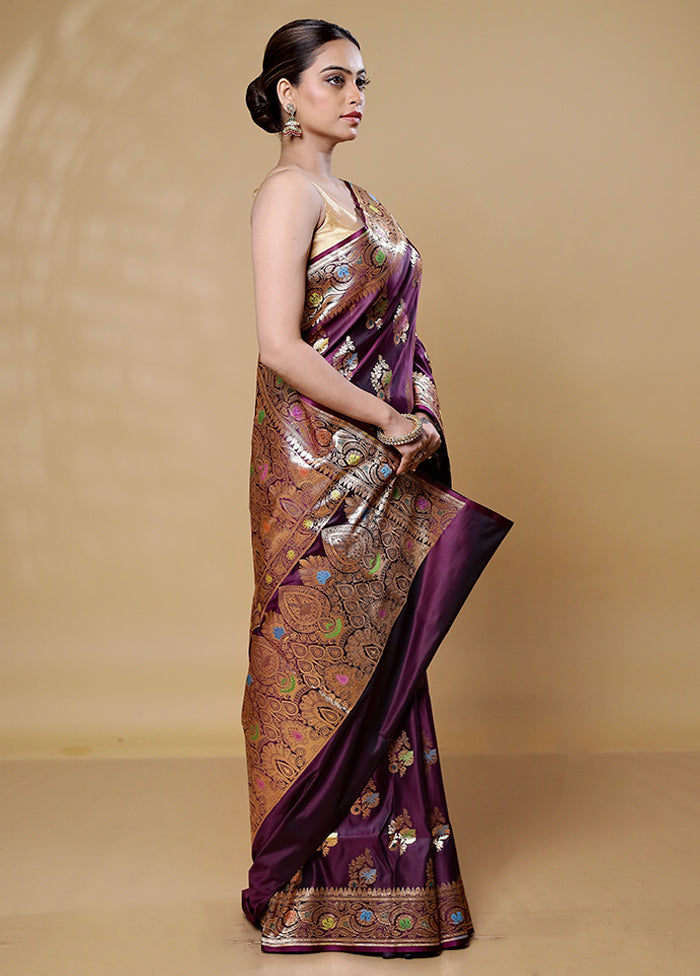 Purple Banarasi Silk Saree With Blouse Piece