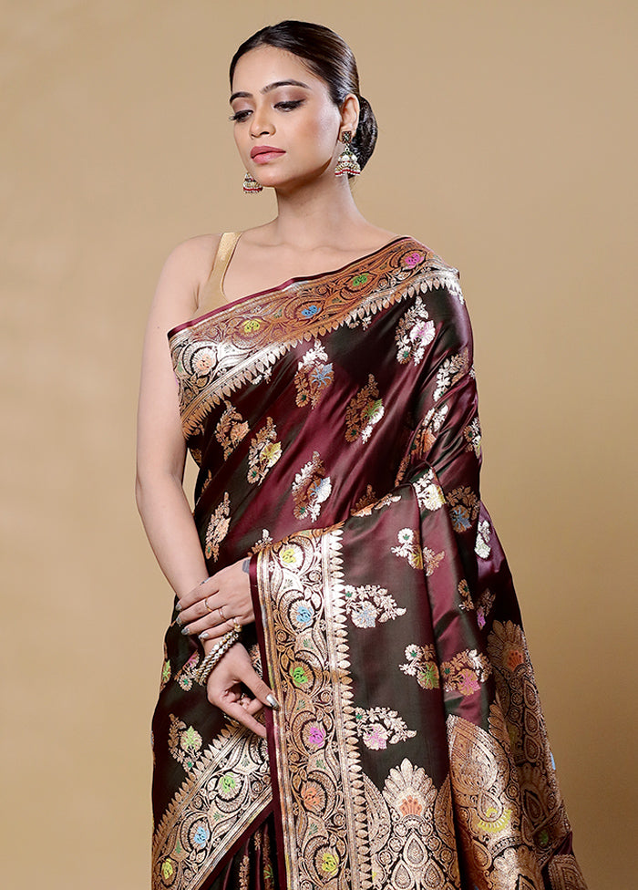 Maroon Banarasi Silk Saree With Blouse Piece