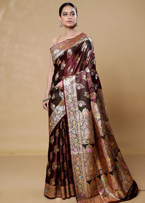 Maroon Banarasi Silk Saree With Blouse Piece