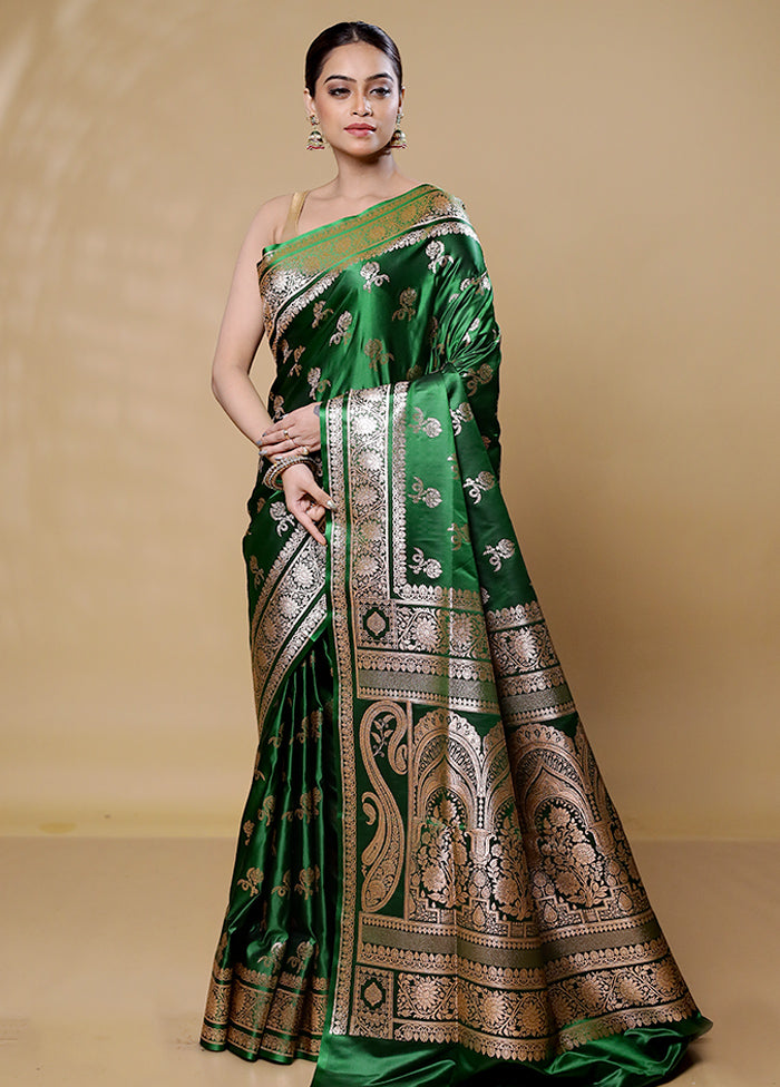 Green Banarasi Silk Saree With Blouse Piece