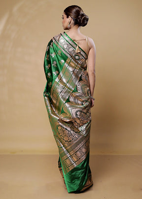 Green Banarasi Silk Saree With Blouse Piece