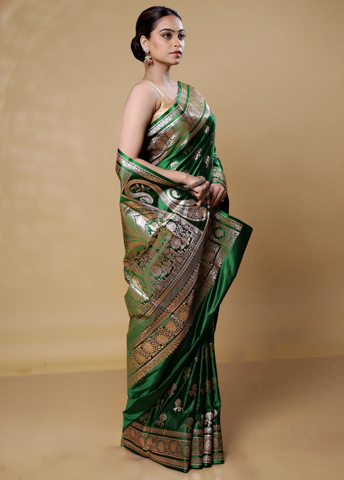 Green Banarasi Silk Saree With Blouse Piece