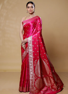 Pink Banarasi Silk Saree With Blouse Piece