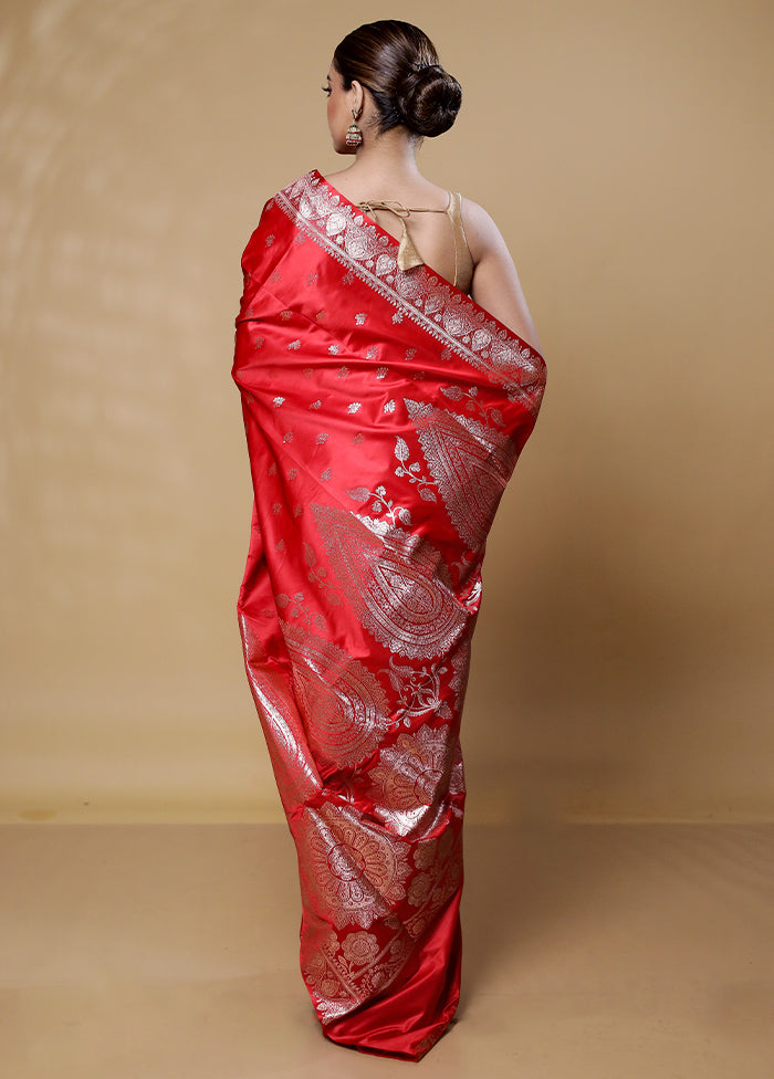 Red Banarasi Silk Saree With Blouse Piece