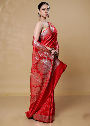 Red Banarasi Silk Saree With Blouse Piece