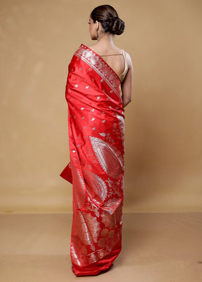 Red Banarasi Silk Saree With Blouse Piece