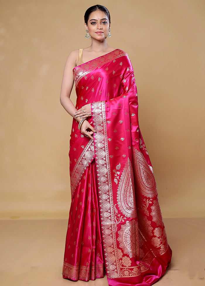 Pink Banarasi Silk Saree With Blouse Piece