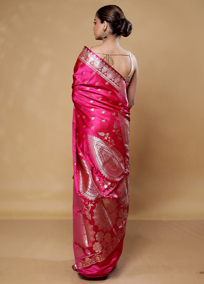 Pink Banarasi Silk Saree With Blouse Piece