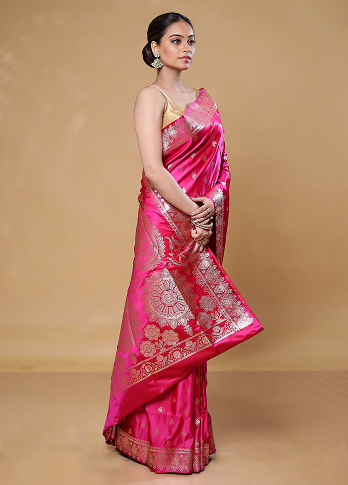 Pink Banarasi Silk Saree With Blouse Piece