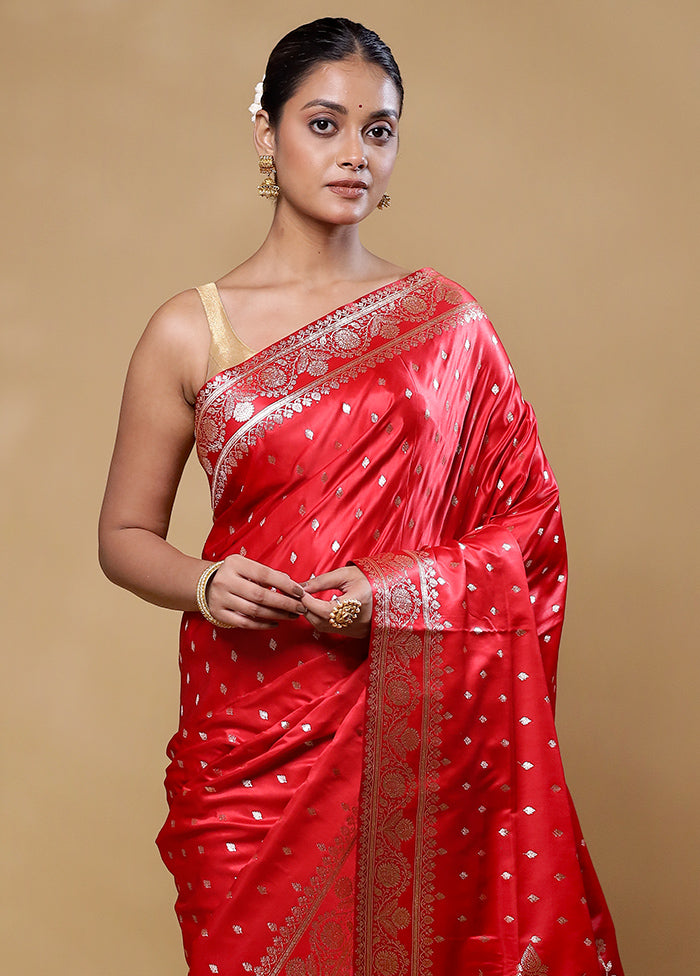 Pink Banarasi Silk Saree With Blouse Piece