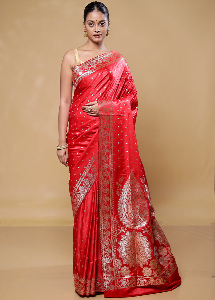 Pink Banarasi Silk Saree With Blouse Piece