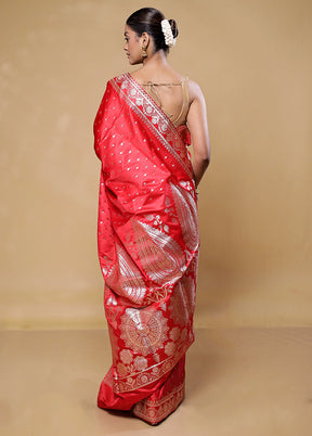 Pink Banarasi Silk Saree With Blouse Piece