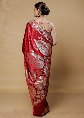 Red Banarasi Silk Saree With Blouse Piece