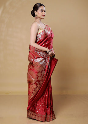 Red Banarasi Silk Saree With Blouse Piece