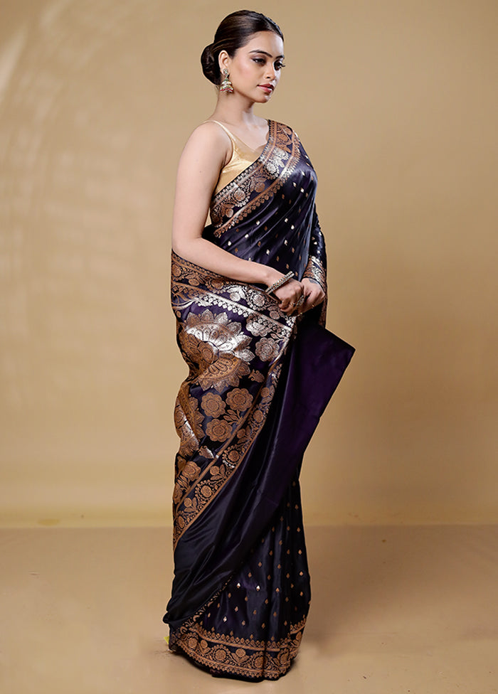 Black Banarasi Silk Saree With Blouse Piece