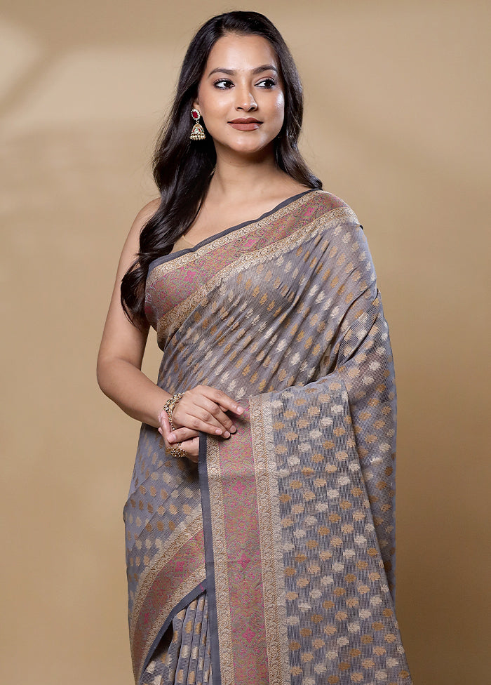 Grey Cotton Saree With Blouse Piece