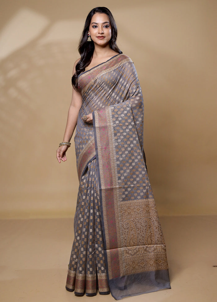 Grey Cotton Saree With Blouse Piece