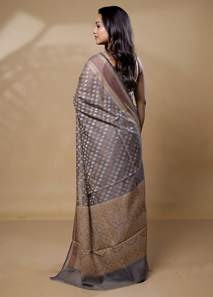 Grey Cotton Saree With Blouse Piece