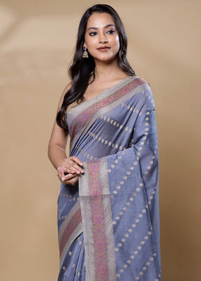 Grey Cotton Saree With Blouse Piece