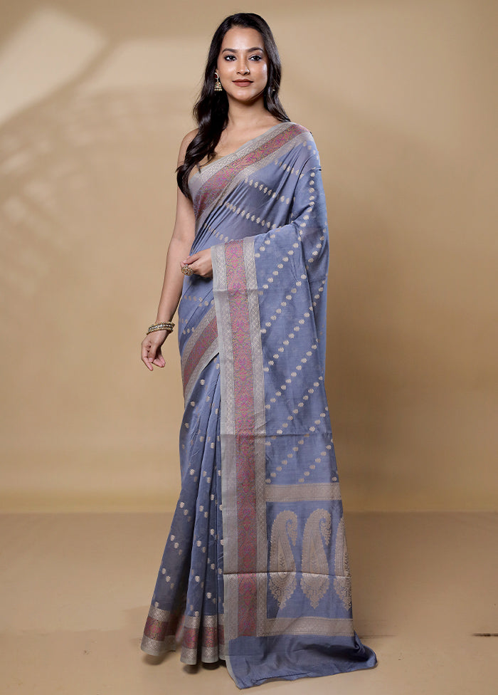 Grey Cotton Saree With Blouse Piece