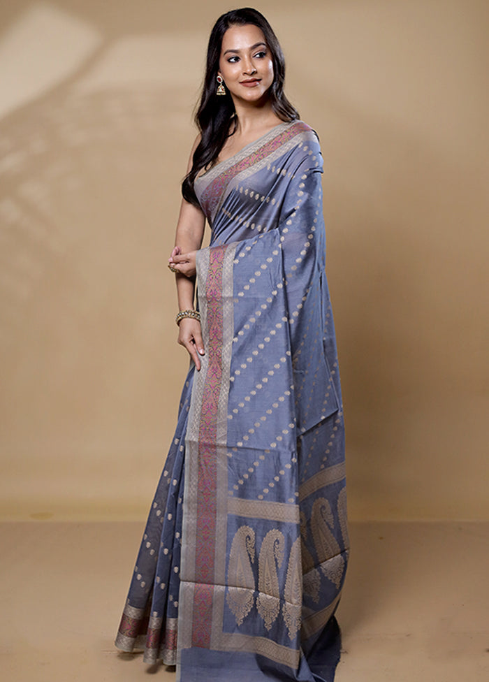 Grey Cotton Saree With Blouse Piece