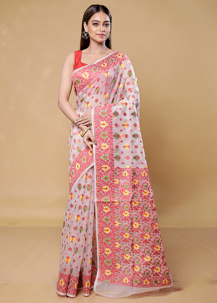 White Kora Silk Saree With Blouse Piece