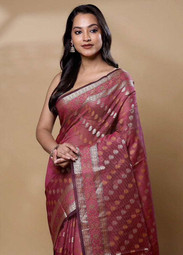 Pink Pure Cotton Saree With Blouse Piece