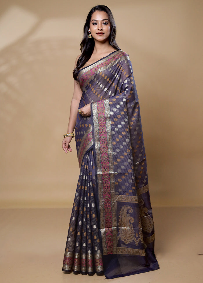 Blue Pure Cotton Saree With Blouse Piece